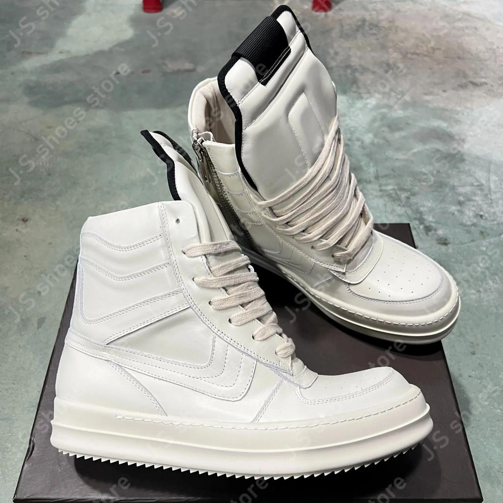 R-o Geobasket Sneakers Full White Leather High Top Shoe Boot Men Shoes Zipper Women Casual Sneaker Luxury Design Ankle Boots