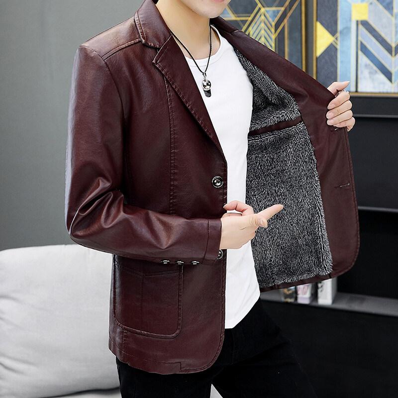 Autumn Winter Flocking Turn-down Collar Solid Color Pockets Cardigan Coats Casual Men's Clothing Preppy Style Moto Biker Tops