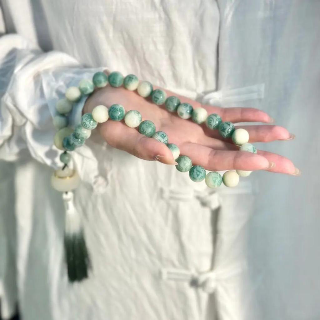 Peach Four Seasons Bodhi Root Double Circle Prayer Bracelet for Men and Women