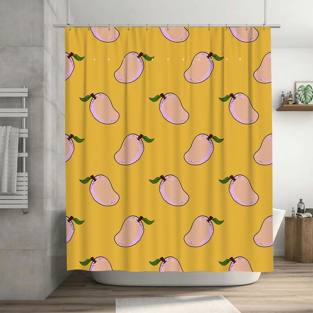 Adorable Pink Green Pears Yellow Shower Curtain Bathroom Decor Home Decoration Waterproof Fabric Print For Bathrooms