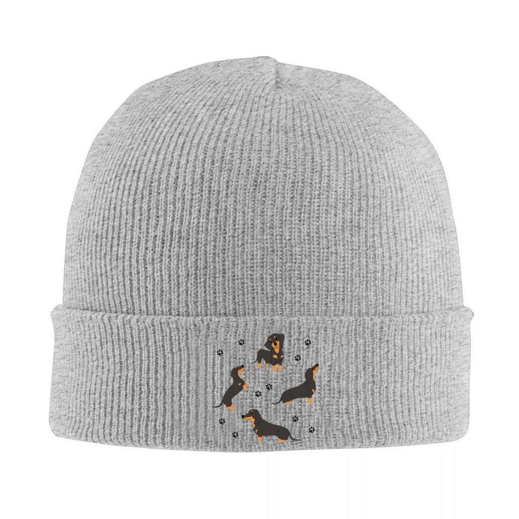 Dackel Hunde Muster Mit Hundepfoten Warme Gestrickte Mütze Hip Hop Beanie Hut Herbst Winter Outdoor Beanie Hüte für Unisex Erwachsene