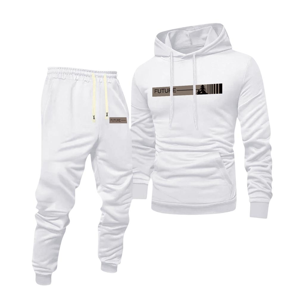 Herren Bedrucktes Kapuzensweatshirt und Sweatpants Lässiger Sportanzug