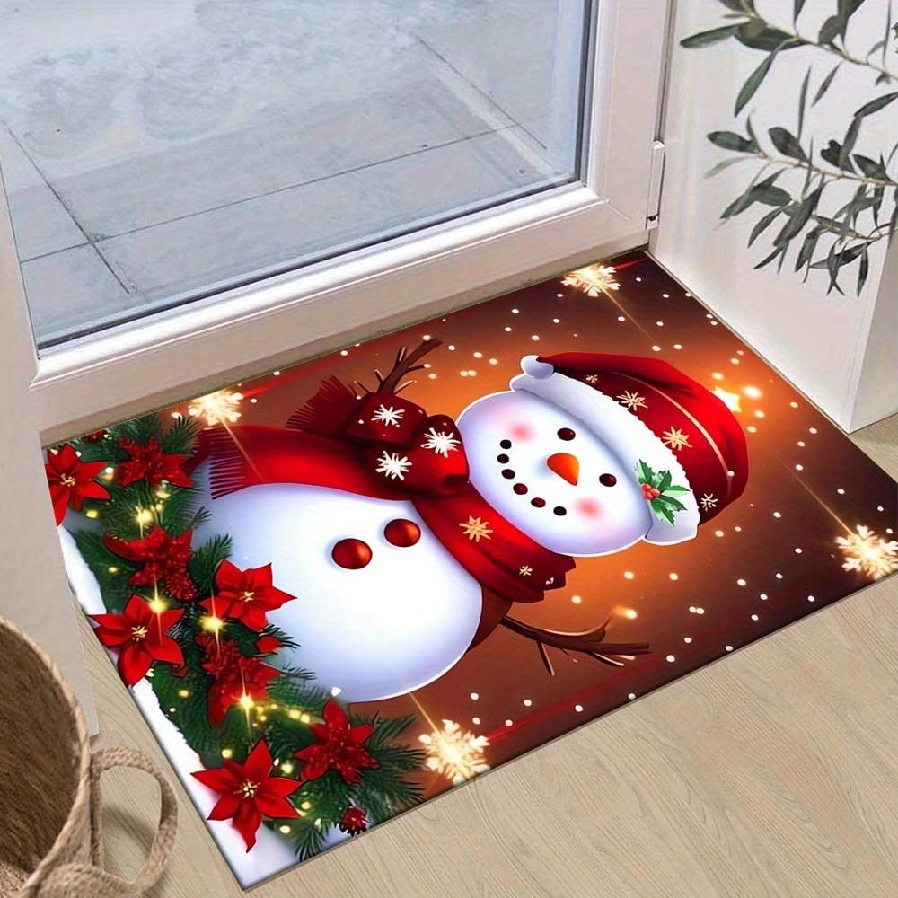 

1pc Christmas Themed Rug, Snowman Print, Bedside Carpet, Non slip Laundry Room Mat, Machine Washable Water Absorbing Entrance Door Mat, Suit 60cm by 90cm