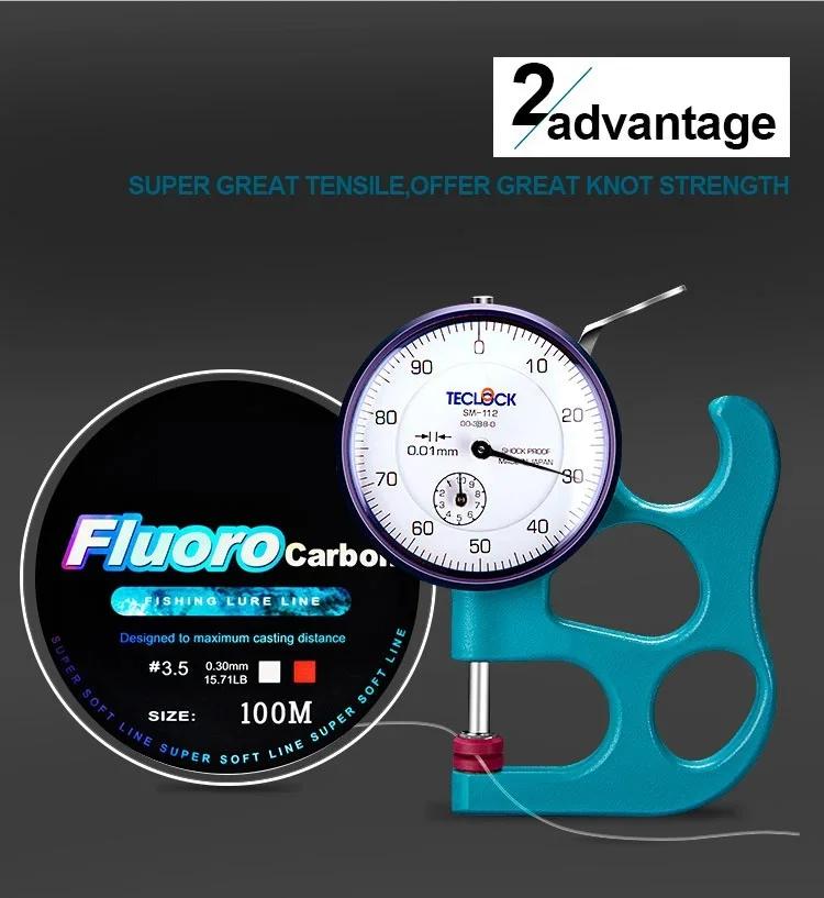 Fluorocarbon Fishing Line 100M Carbon Fiber Monofilament Leader Line 4.13LB-34.32LB Sinking Line for Carp Fishing