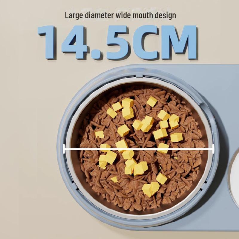 Pet Double Bowl: Automatic Water & Food Bowl for Cats and Dogs, Tilted Design for Easy Feeding.