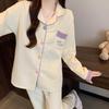 Set de pijama din bumbac aerat pentru femei: Cardigan cu mâneci lungi cu broderie - Casual și călduros pentru primăvară și toamnă