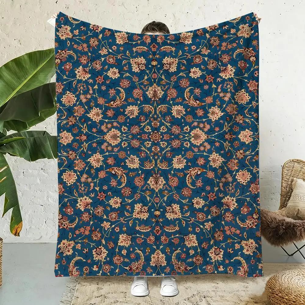 Persian Rug Pattern Throw Lightweight 240g Flannel Blanket Soft Skin-friendly for Summer Cooling 80x120cm(31x47inch)