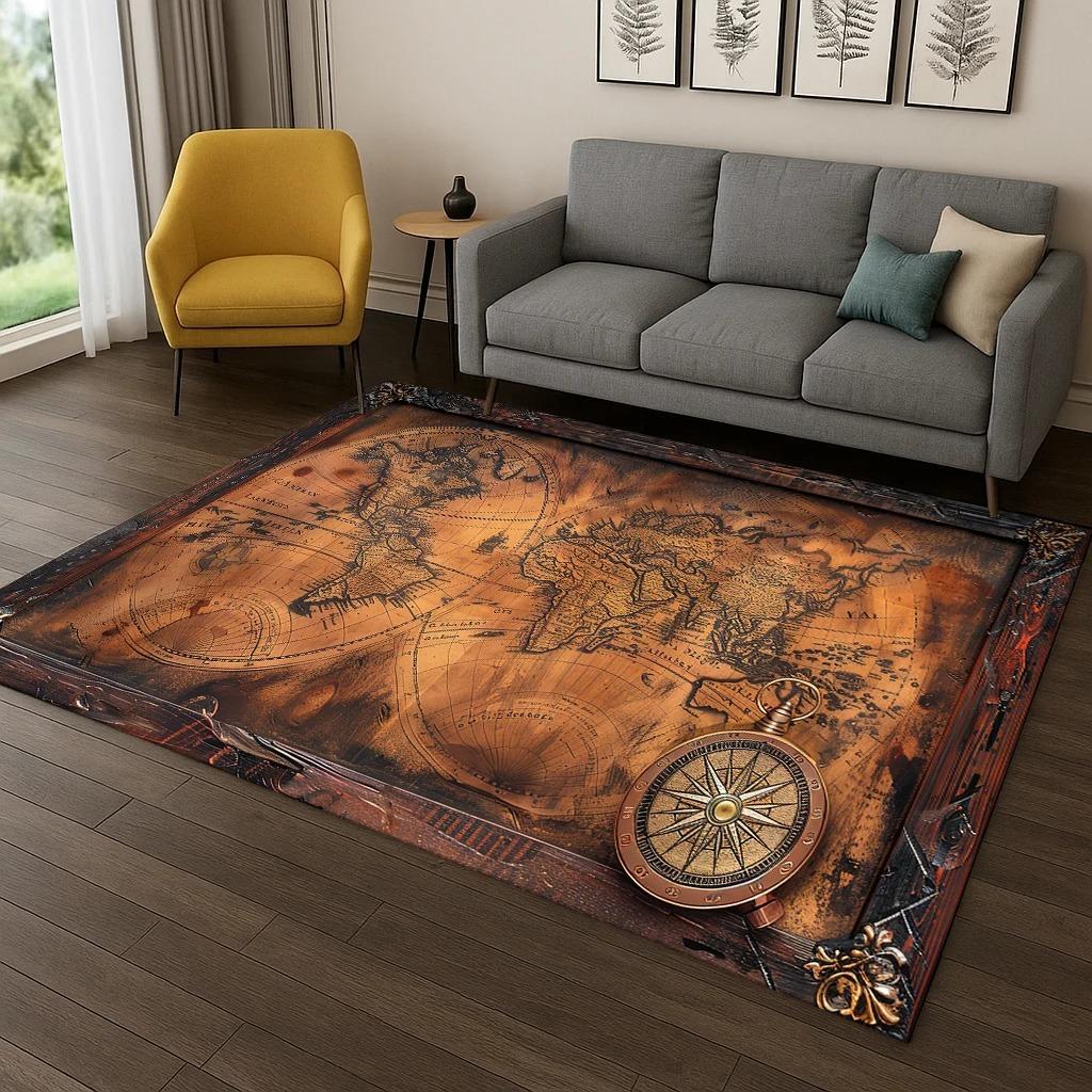 Retro Navigationskarte Kompass Teppich Teppich für Schlafzimmer Wohnzimmer Sofa Haus Fußmatte Küchen Dekoration Wohnzimmer Dekoration Teppich