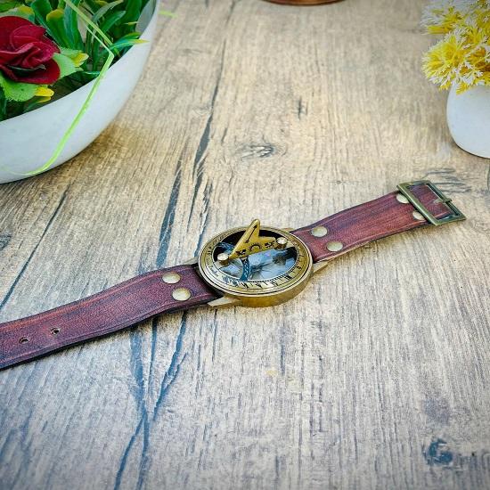 Personalized Steampunk Compass Watch  Brass Hand Watch with Leather Strap  Adventure Gift, Groomsmen Gift, Hiking  Travel Gear