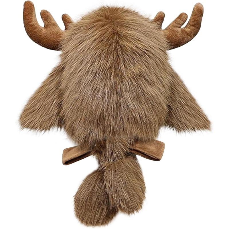 Warm Christmas Plush Elk Pullover Hat Autumn/Winter Thicken Windproof Cute Ear Protection Faux Fur Lined Comfortable Bomber Cap