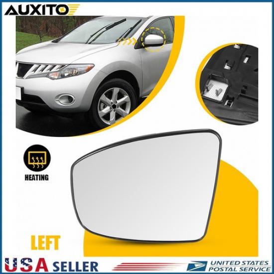 Left Hand Heated Mirror Glass with Backing Plate Fits Nissan Murano 2009-2014