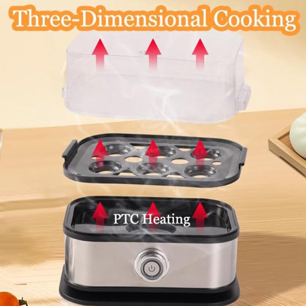 200W Power Eggs Boiler 6 Eggs Capacity Auto Shut-Off Smart Egg Cooker Stainless Steel Space Saving Rapid Egg Cooker