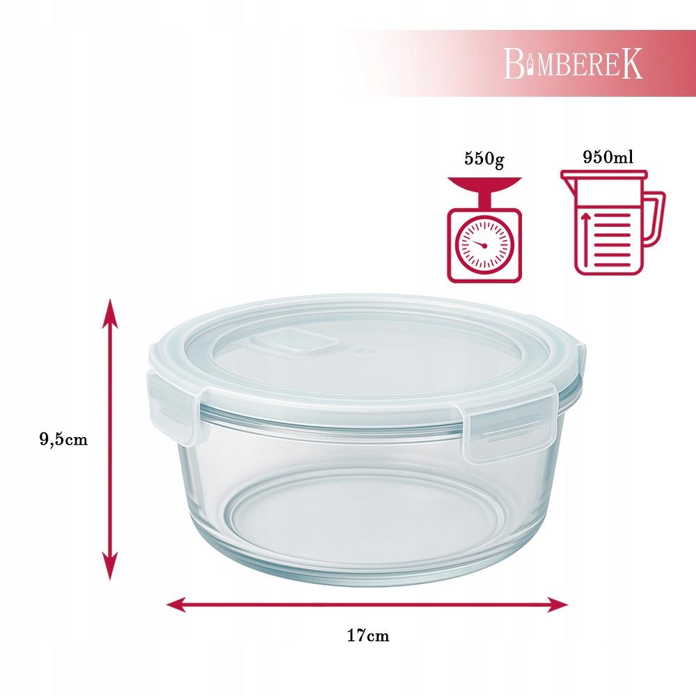 Pojemnik Szklany Hermetyczny Okrągły 950 Ml Na Żywność Jedzenie Obiad Lunch