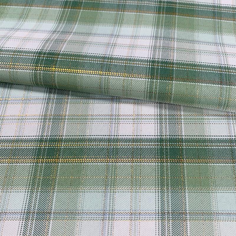 New Plaid Polyester Yarn-Dyed Fabric with Gold & Silver Threads for DIY Pleated Skirts