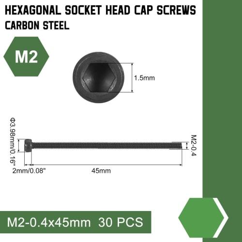 uxcell M2-0.4x45 Hex Socket Head Cap Screws, Grade 12.9 Carbon Steel Allen Socket Drive Bolts, Fully Threaded, Black, Oxide Fasteners, for Machine Use