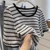 Summer Half-sleeved Striped Short-sleeved T-shirt for Women, New Chic and Unique Small Fragrance Silk Top