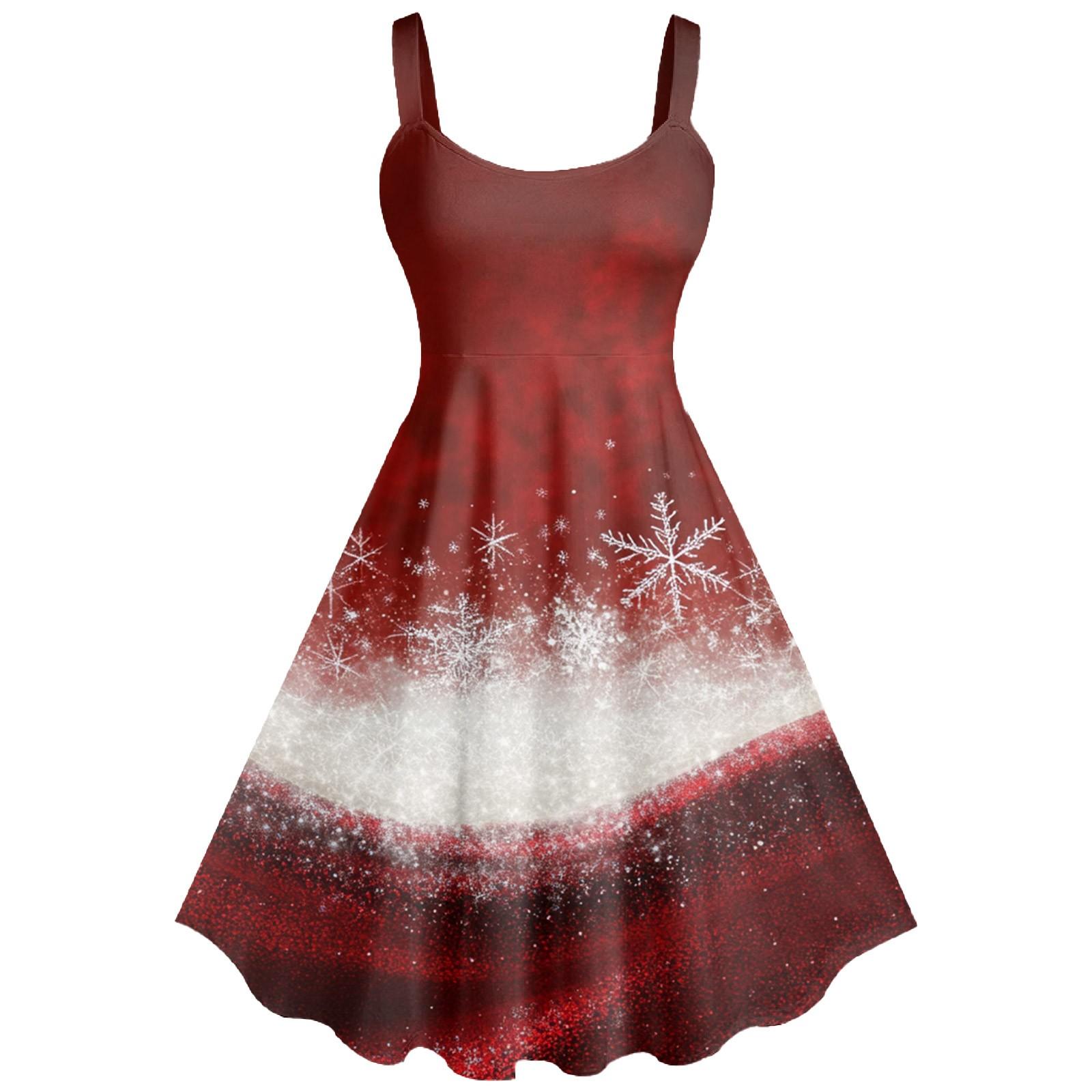 

Женское повседневное модное рождественское печатное сексуальное ретро-платье с подтяжками, большая юбка-свитер XL винный