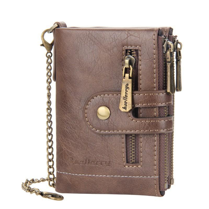 New Men s Short Wallet European American Retro Multi Slot Double Zipper Coin Purse 12X10X2