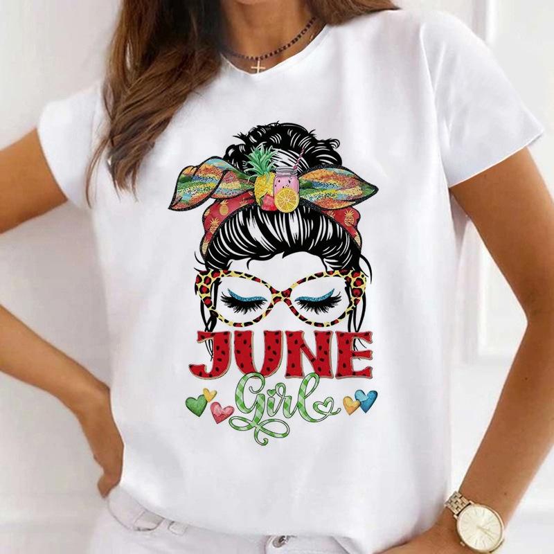 MOMO Printed Women's Short-Sleeved T-shirt round Neck Graphic Top Aesthetic Clothing Summer polyester fabricfor Women Model