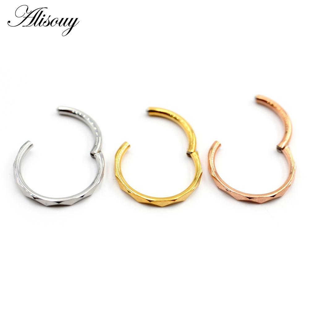 Alisouy 1PC Edelstahl Unregelmäßige Abschnitt Runde Scharnier Clicker Nase Septum Ring Hoop Knorpel Ohrring Körper Piercing Schmuck