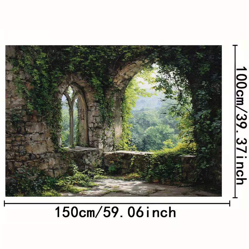2D Medieval Stone Arch and Overgrown Vines Backdrop Photography Background Banner