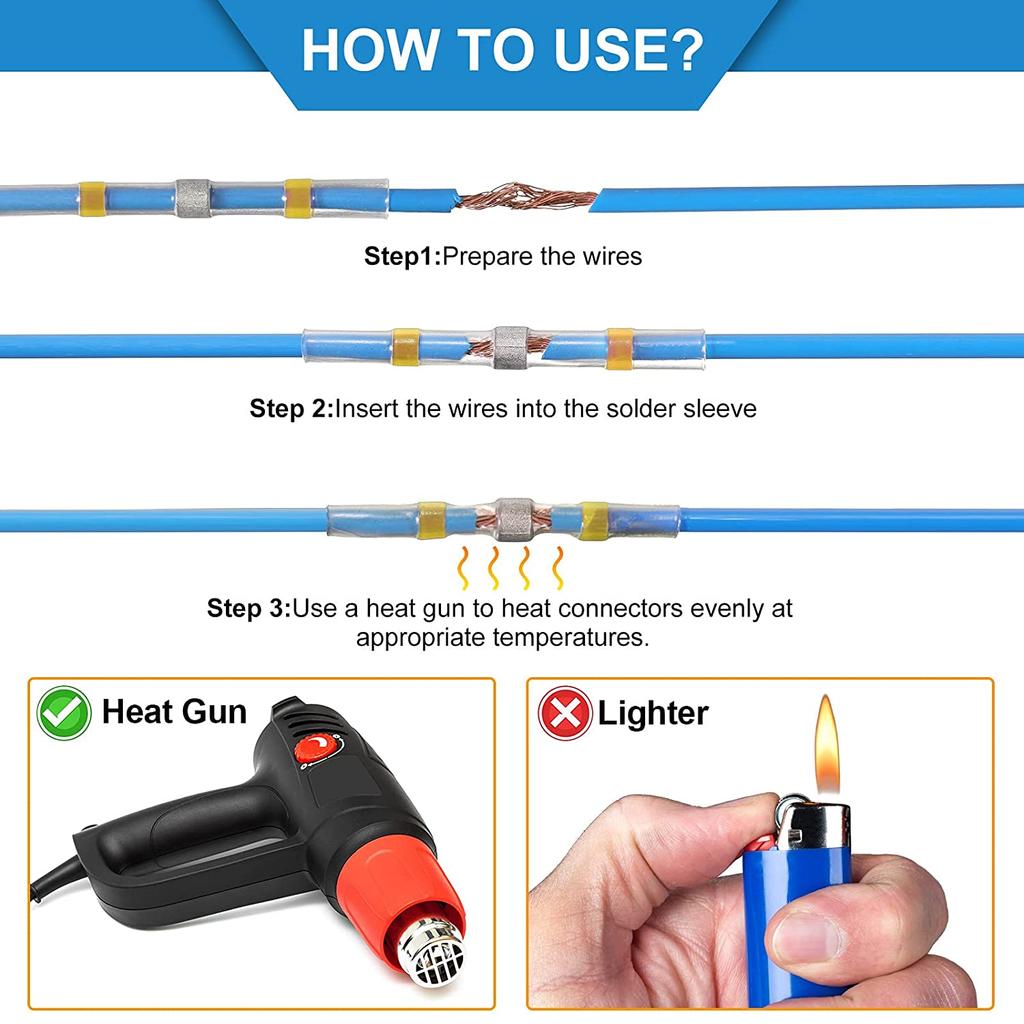 100pcs Solder Seal Wire Connectors Heat Shrink Solder Seal Butt Connectors Electrical Terminals Insulated Waterproof Copper Wire