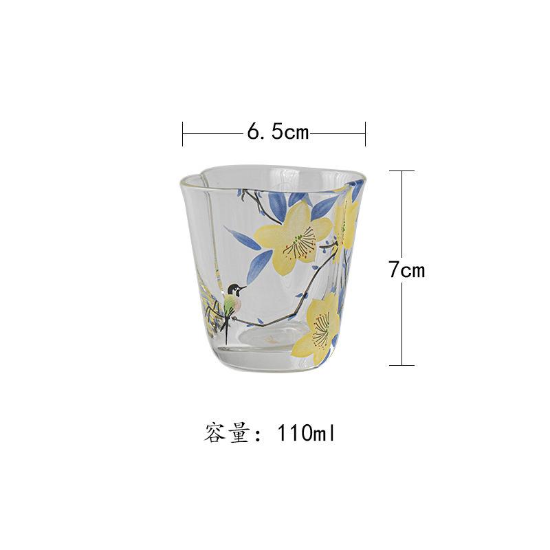 

110ml Hand Painted Lily Glass Teacup Retro Tea Bowl Set Of Cups Tea-tasting Smelling Cup Chazhan Master Cups Cha Decoration Gift