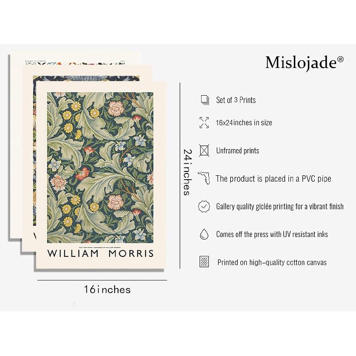 William Morris Wall Art Canvas Strawberry Thief Posters Palm Leaf Botanical Wall Art Prints Vintage Botanical Flower Pattern William Morris Nature