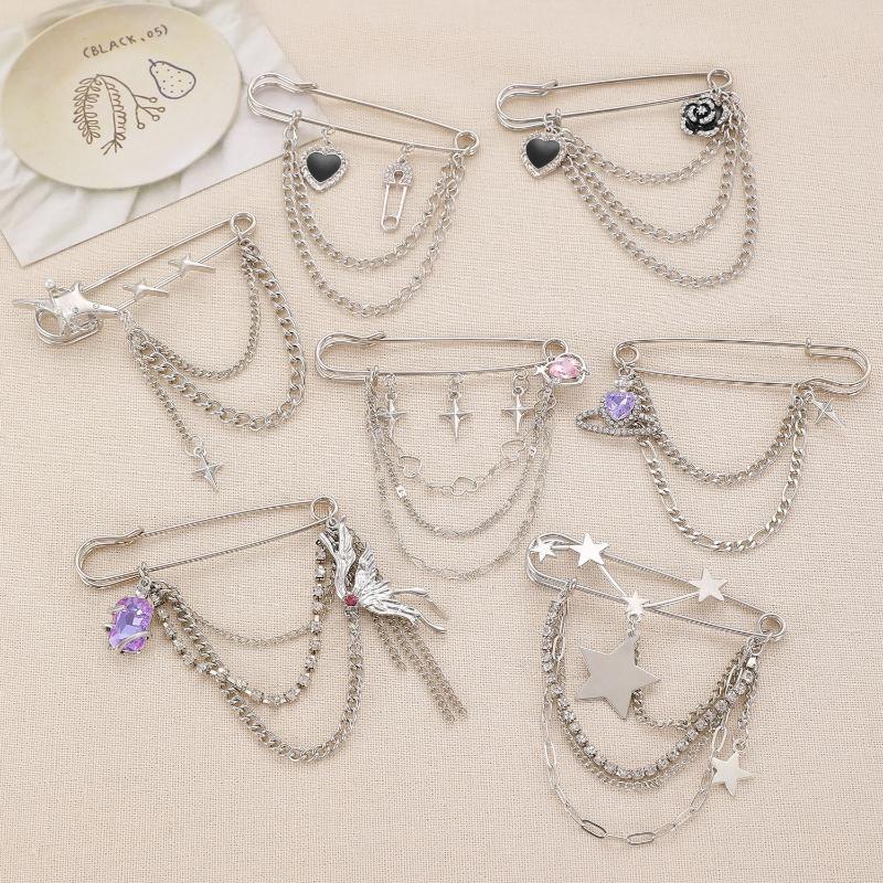 Punková střapcová brož Láska Motýl Řetízek Sponka na papír Víceprvkový Retro kalhotový řetízek Cool Hip-Hop Gotické brože Doplňky