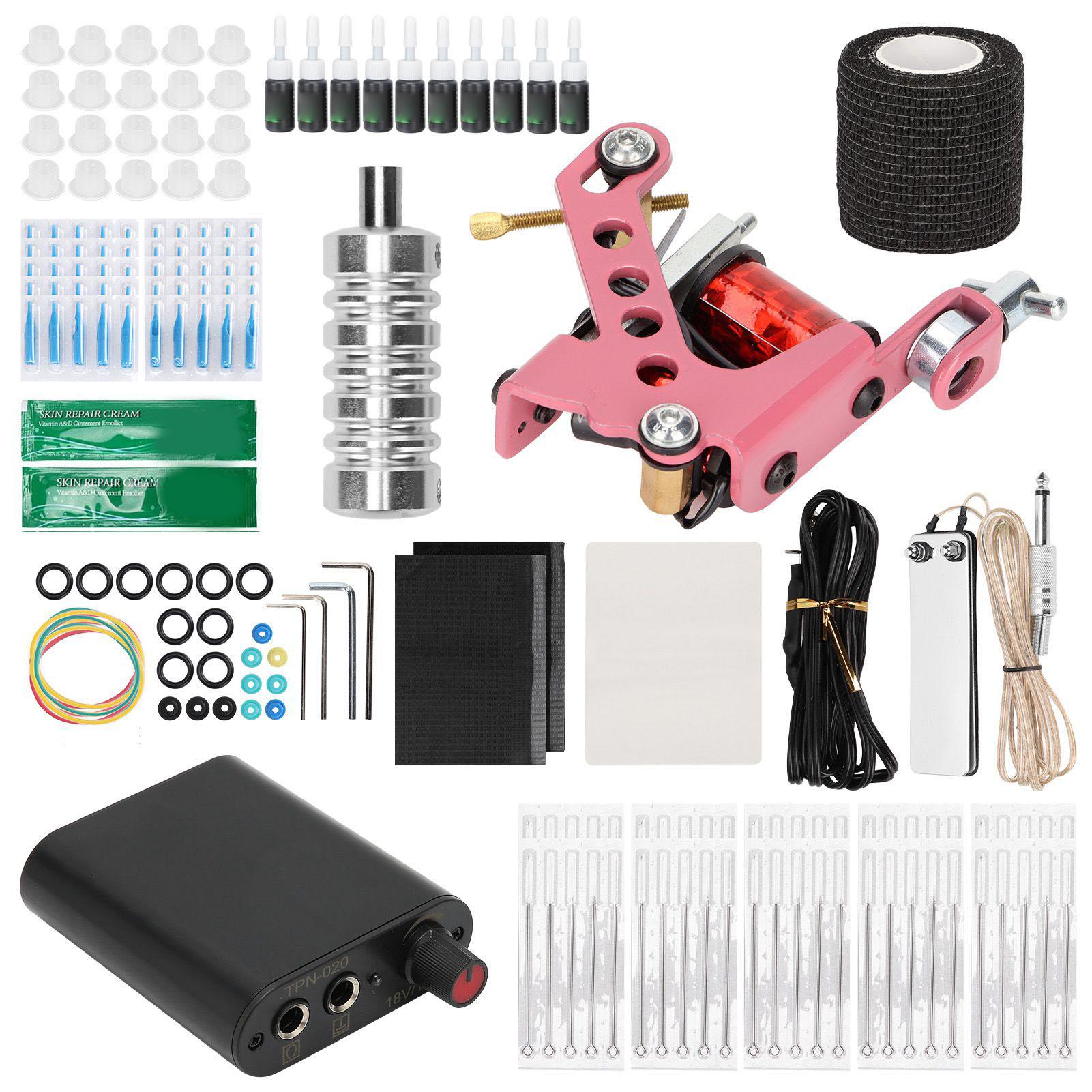 

Полный комплект тату-машинки, блок питания для татуировок, пигментная скатерть, набор для практики кожи для начинающих EU Plug