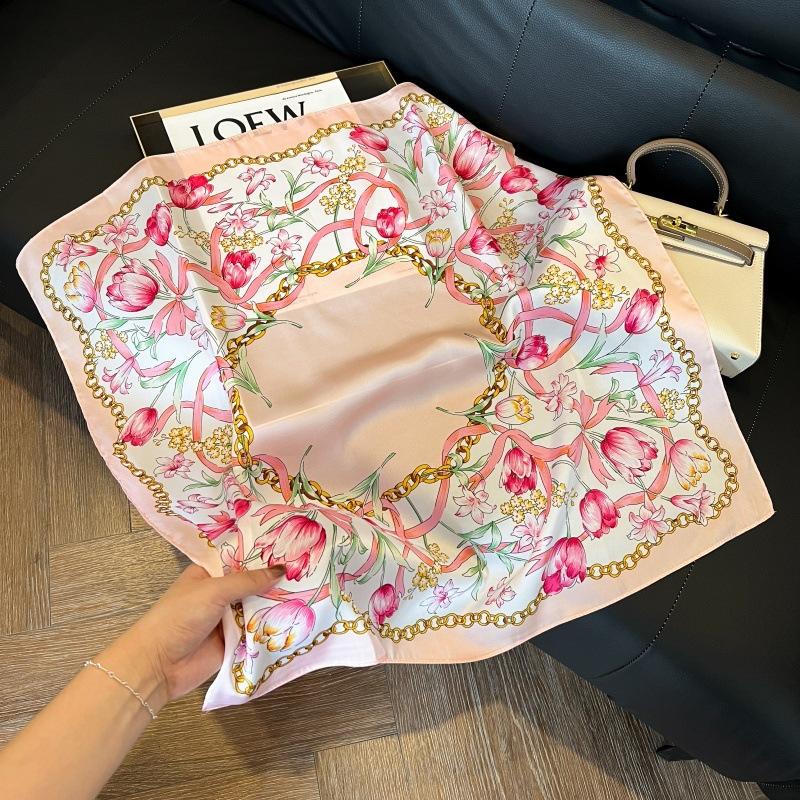 Silk scarf 71 * 71 imitation silk square scarf Korean atmosphere neck silk scarf flower pattern flower polka dot scarf