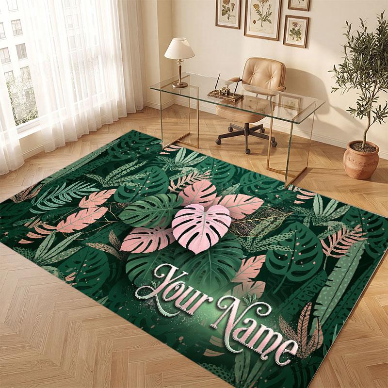 Nature Library Travel Theme Crystal Velvet Floor Rug Personalized Custom Name Text Warm Carpet Home Decoration