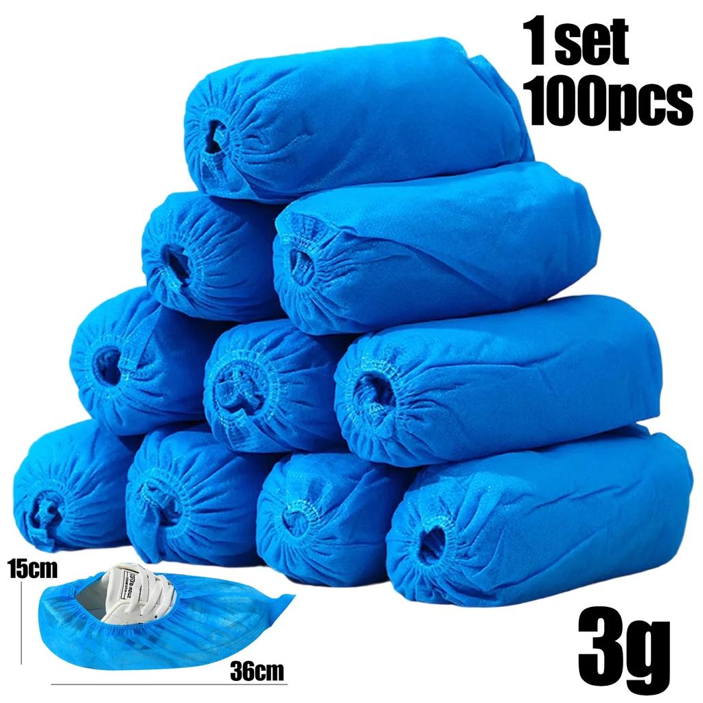 100PCS Disposable Plastic Fabric Shoe Covers Portable Non-slip Rain Mud-proof Shoe Covers Wear Waterproof Boot Covers Overshoes