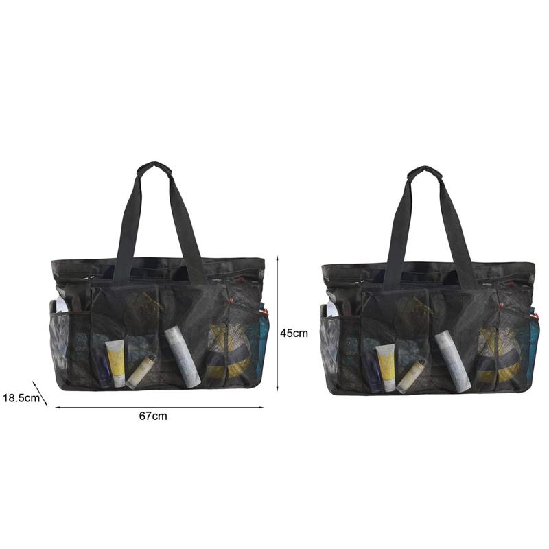 1pc Extra Large Mesh Beach Bag Large-capacity Breathable Multiple Pockets Travel Clothing Storage Bag Outdoor Sports Handbag