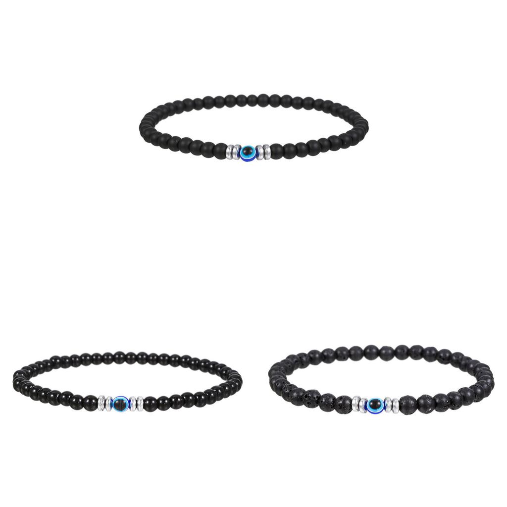Geometric Mens Handmade Black Glass Lava Rock Beaded Bracelet For Gift