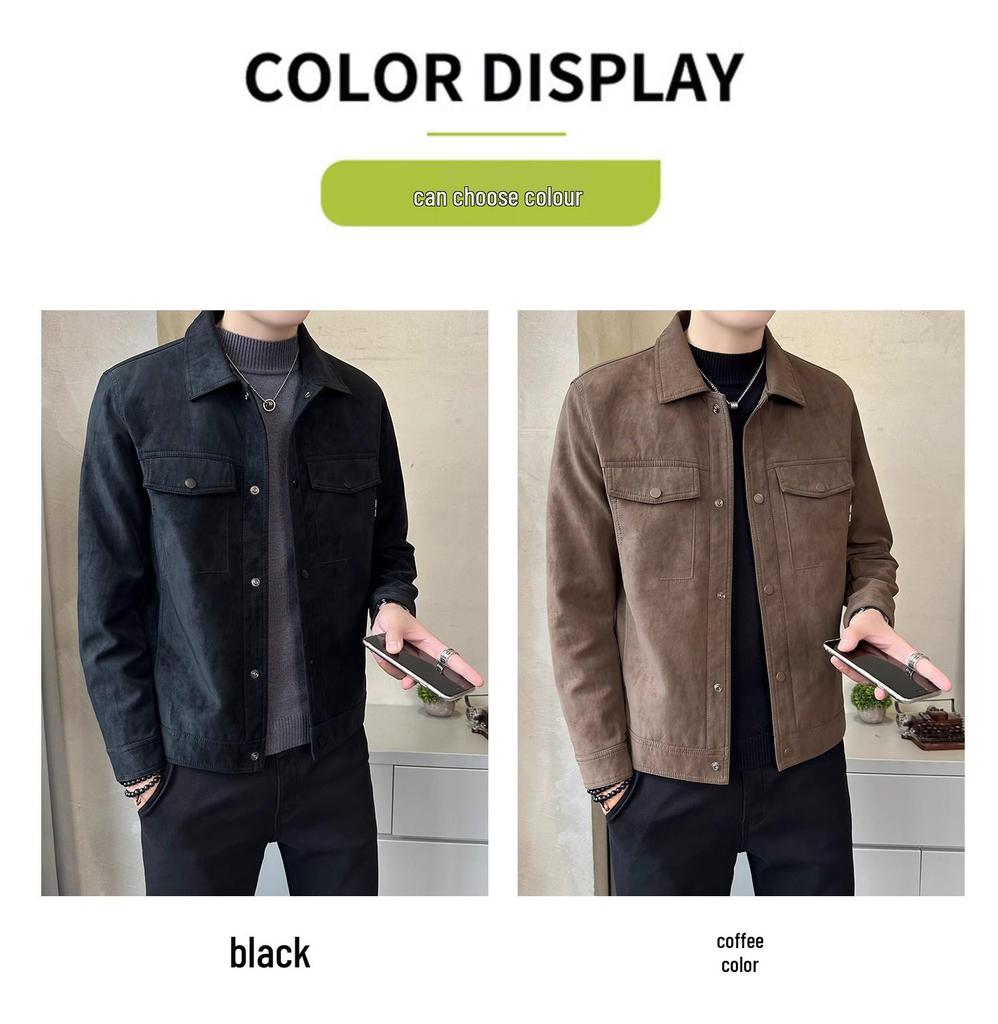 Men's Trendy Suede Leather Jacket, Spring/Autumn 2025, Versatile Lapel Style for a Rascally Handsome Look.