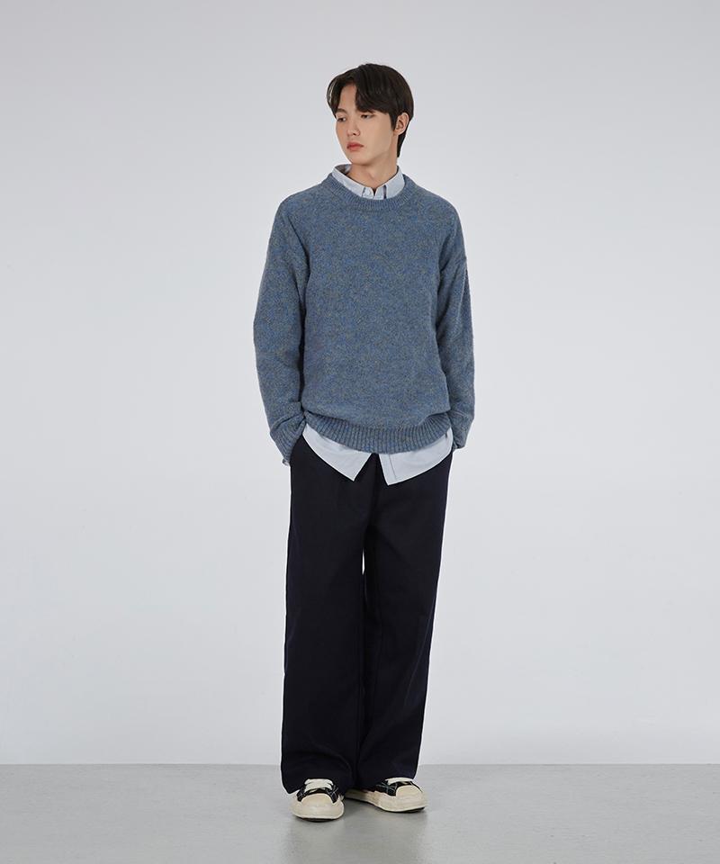 GLW Mild Heathered Crew Neck Sweater Oversized Knit Blue