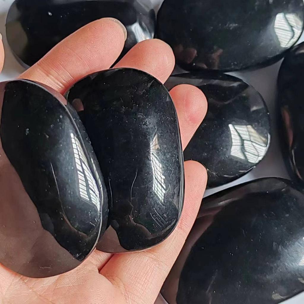 Natural Crystal Stone Obsidian Palm Stone Chakra Reiki Healing Pocket Worry Stone