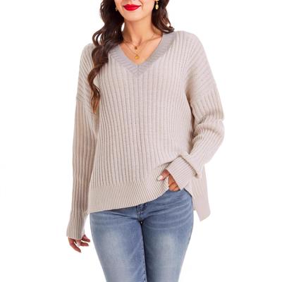 Women's Autumn and Winter Long-sleeved V-neck Loose Casual Sweater Clothes Sale