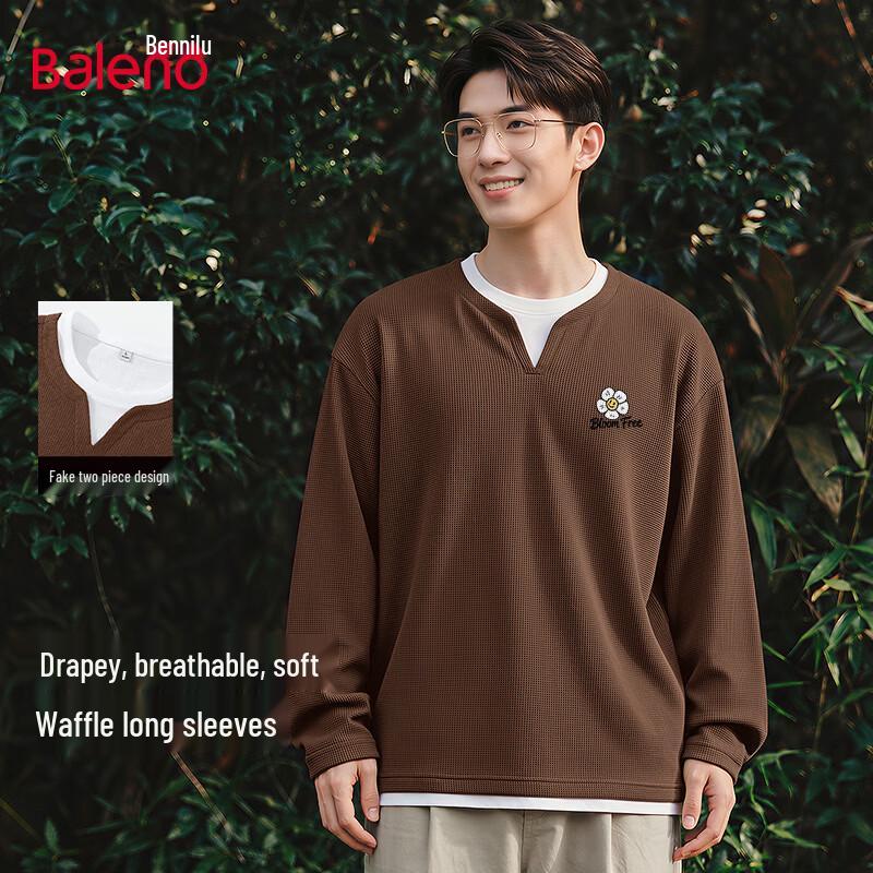 Baleno Men s Waffle Knit Faux Two-Piece Long Sleeve T-Shirt 3XL