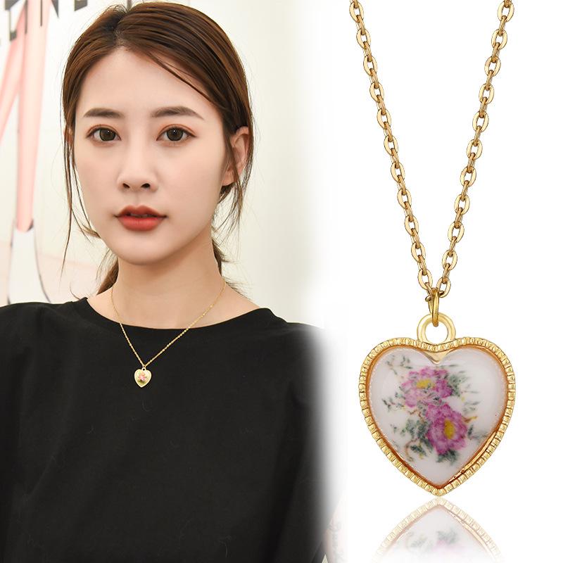 Minimalist Natural Ceramic Peach Heart Necklace - Playful and Gentle Temperament Pendant.