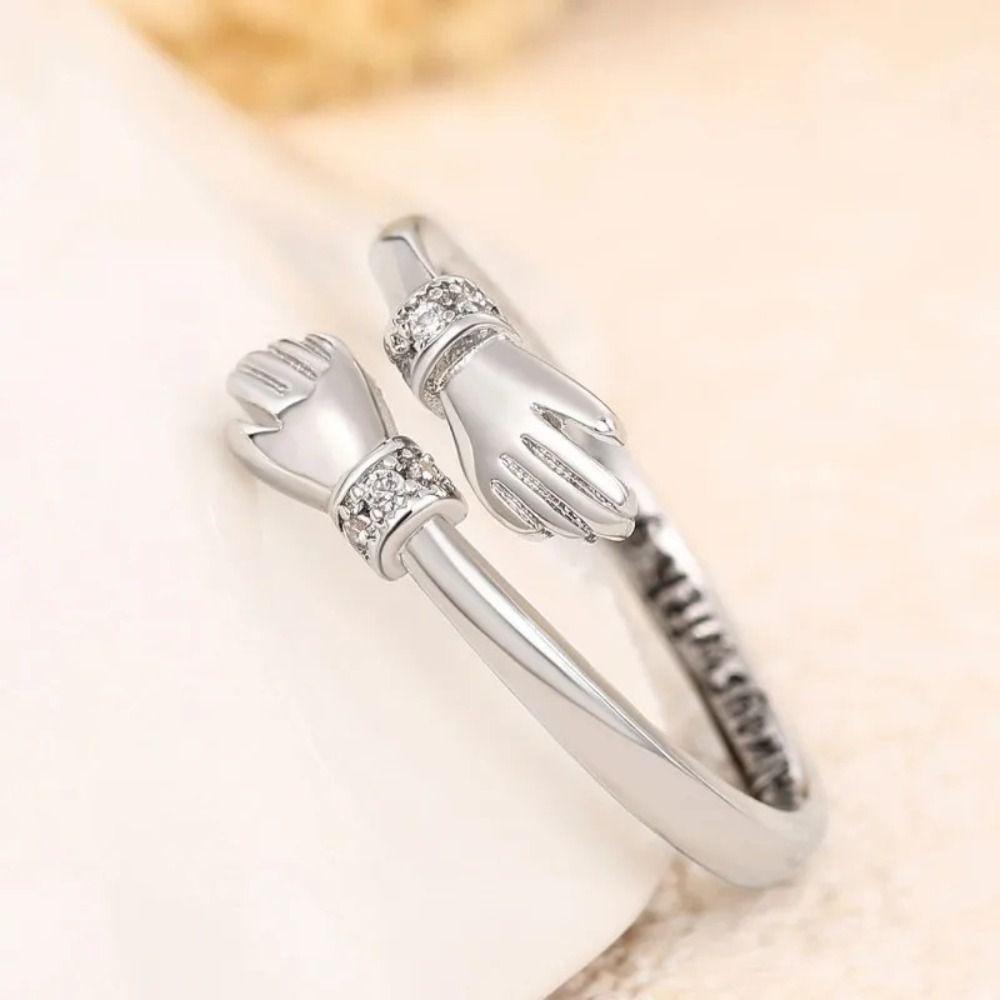Immer Bei Dir Handförmige Fingerringe Romantische Gravierte Buchstaben Offener Ring Ausgefallenes Design Verstellbarer Freundschaftsschmuck Liebe