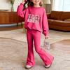 Kids Printed Long Sleeve Neck Top and Pants Set, Casual Loose Fit Outfit for Boys Girls