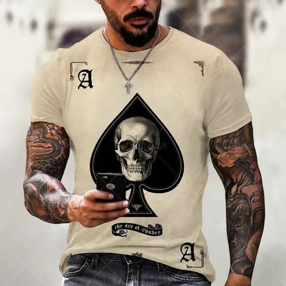 Sommer 3D Poker Print Herren T-Shirt Harajuku Street Monster Horror Stil Mode Lässig Rundhals Kurzarm Übergroße Oberteile