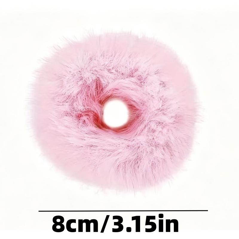 10-Pack of Random Colors, Autumn and Winter Simple Plush Hair Ties, Faux Mink Fur Hair Bands, Korean Style, Trendy, Non-Damaging to Hair, C
