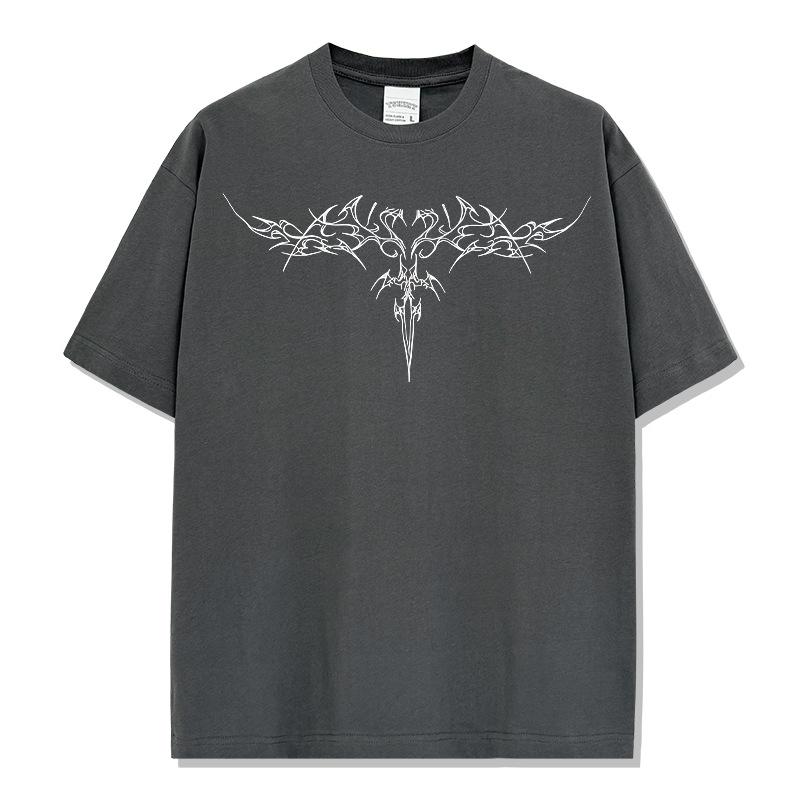 Loose Fit Washed Pure Cotton T-Shirt with Chest Tattoo Print