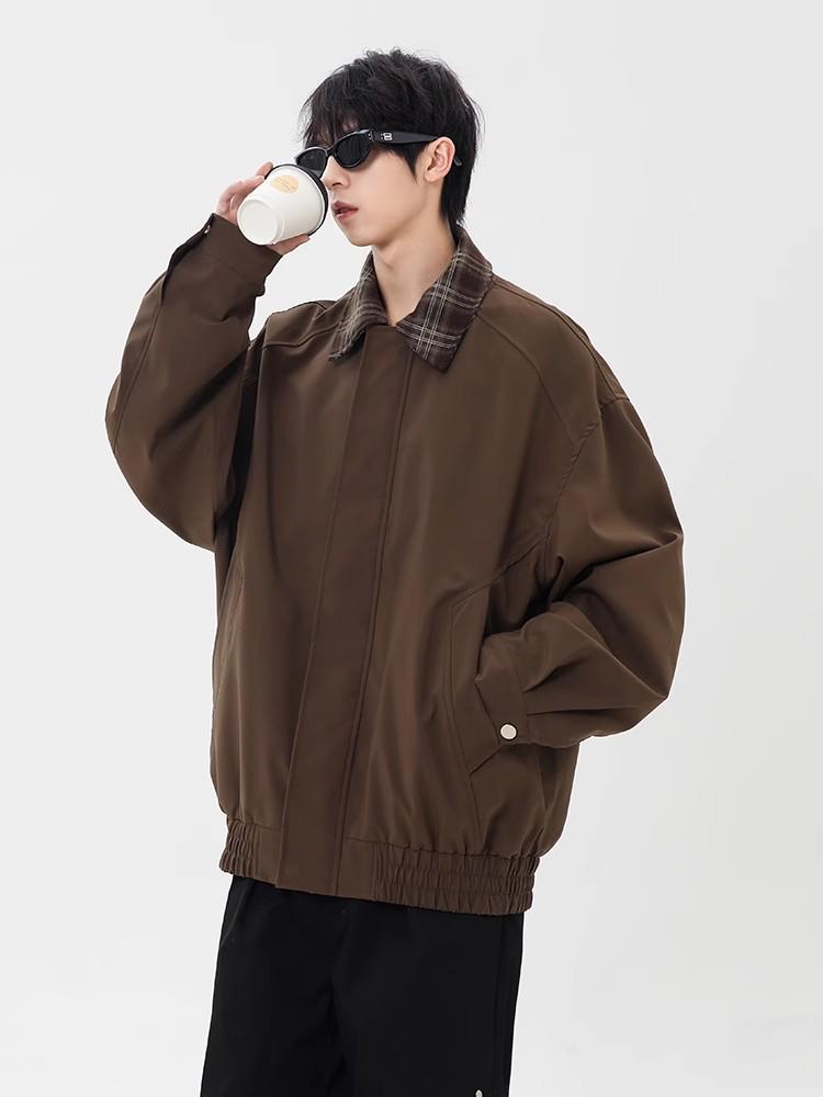 

2025 Men s Spring/Autumn Patchwork Plaid Workwear Jacket - Trendy Baseball Style XXL коричневый