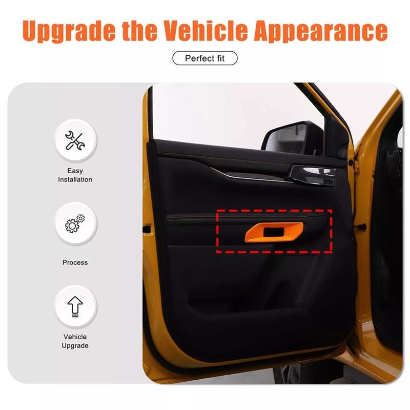 For Ford Ranger 2024 Car Door Armrest Cover Frame Trim Interior Accessories Orange-A87Q
