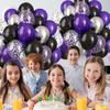 70pcs 10 Inch  Dark Purple Black Metal Silver Latex Balloons with Purple Confetti for Weddings Birthday Graduation Party Decara