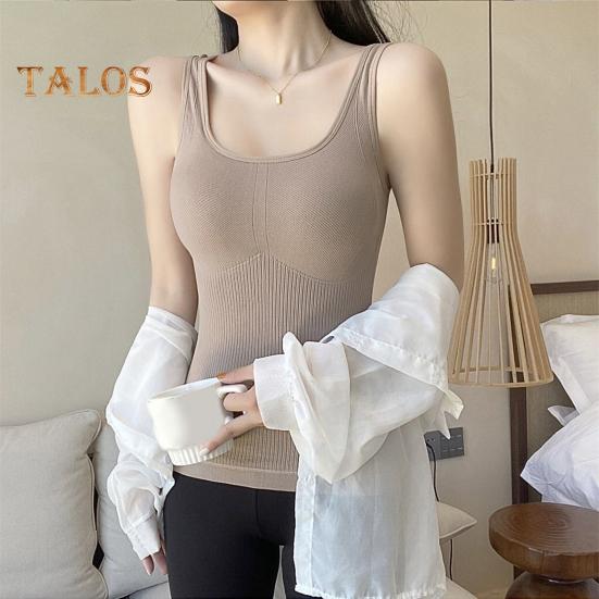 Winter Women Thermal Vest with Chest Pads Seamless Velvet-lined Fast Temperature Lock Heating Slim Fit Elastic Sleeveless Inner Wear Bottoming Tank